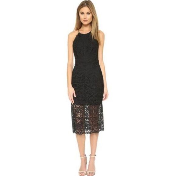 Cynthia Rowley Black Lace Lace Up Back Dress (4) - Picture 1 of 7